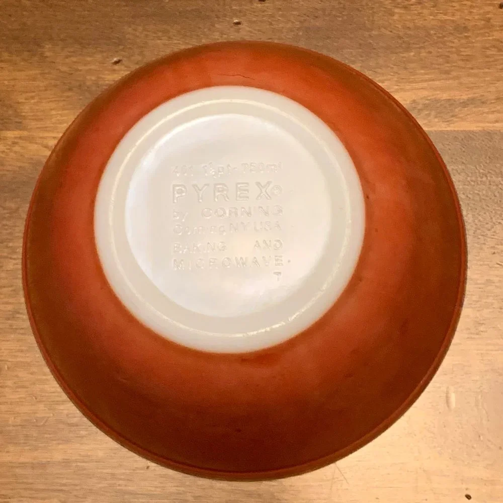 Vintage 1970s HTF Pyrex Earth Tones 400 CRS Burnt Orange/Rust 401-1 1/2 Pt Bowl - Picture 9 of 13